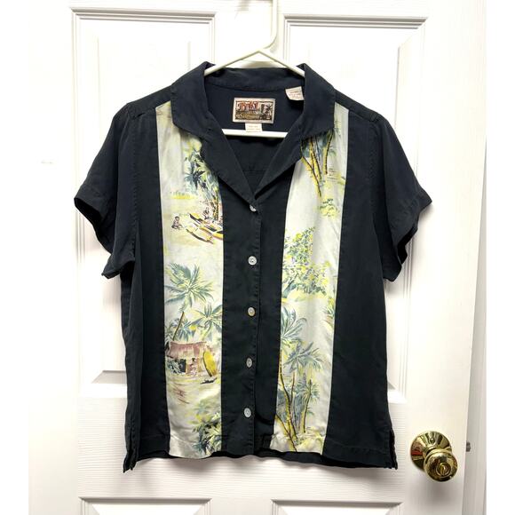 Vintage 90s Tiki Classics 100% Silk Hawaiian Shirt Mens M Shell Buttons